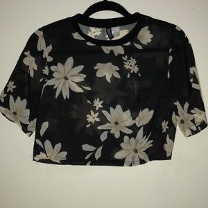 Sheer floral cropped tee